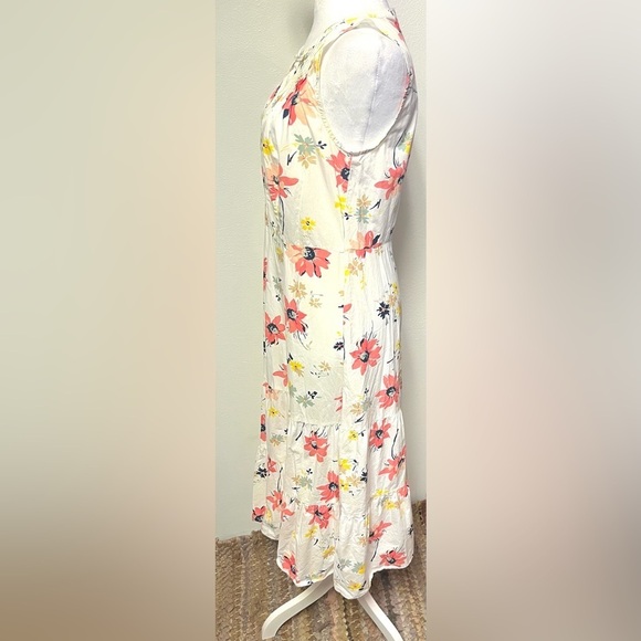 Women’s GAP White Floral Print Sleeveless Midi Spring Summer Cottagecore Dress - Picture 2 of 6